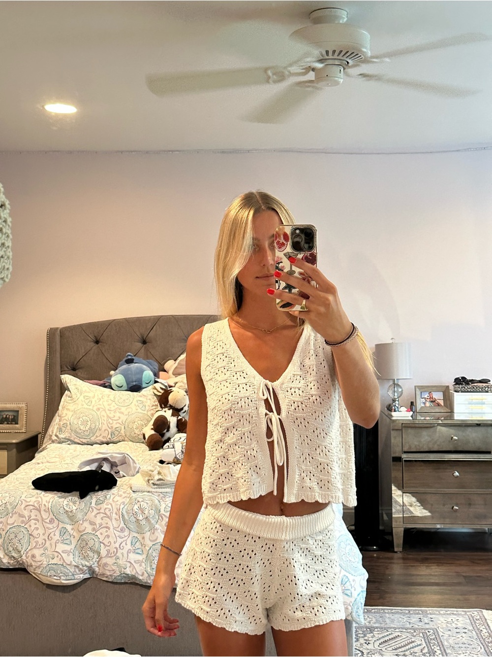 Fashion Nova Cream Crochet Knit Tank Set